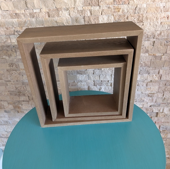 None Other - Set of 3 Grey Taupe Brown Square Nesting Boxes Shelves 12"